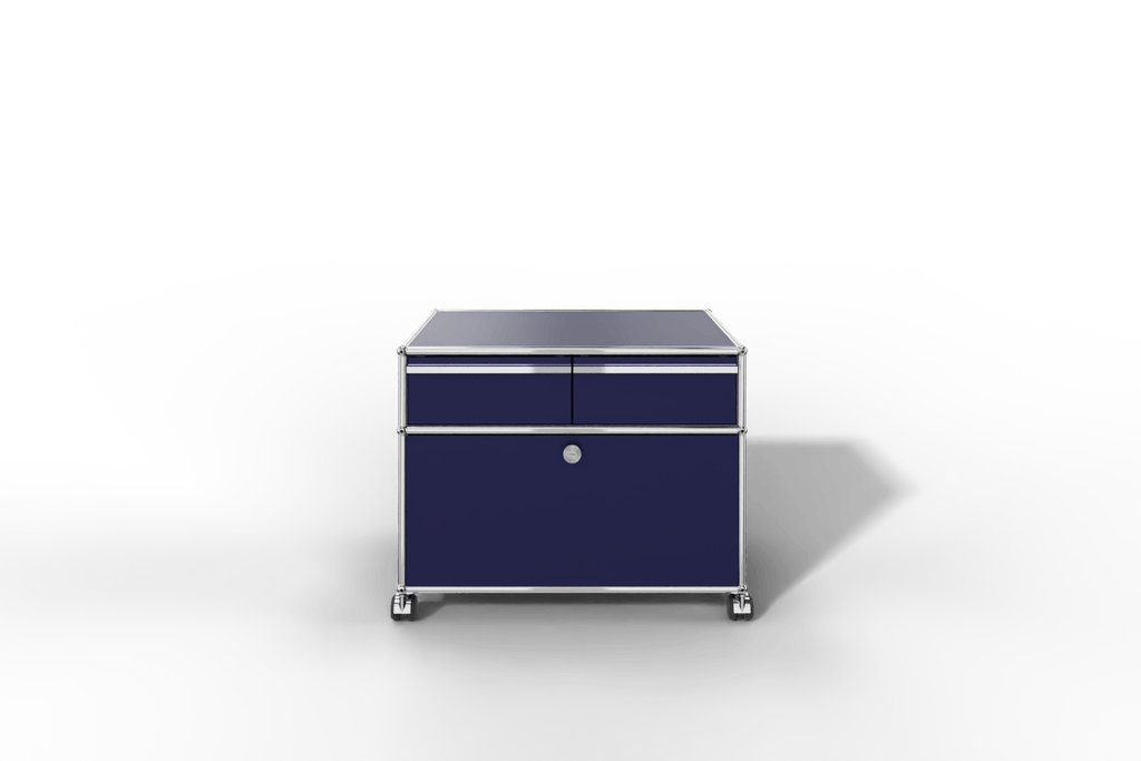 USM Haller Doppelrollcontainer mit zwei Schubladen und einer Klapptüre Produktbild