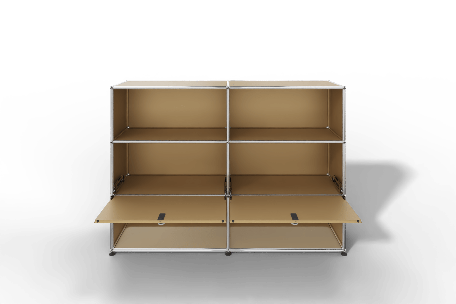 USM Haller Highboard mit 2 Klapptüren und 4 offenen Fächern in 14 Farben. Produktbild