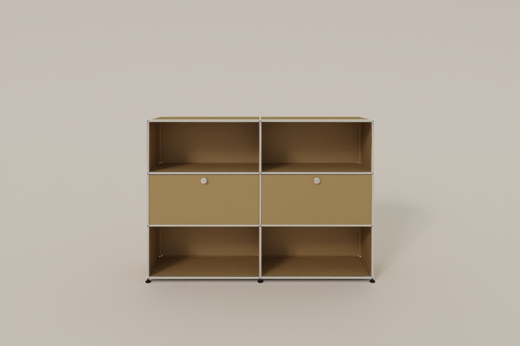 USM Haller Highboard mit 2 Klapptüren und 4 offenen Fächern in 14 Farben. Produktbild