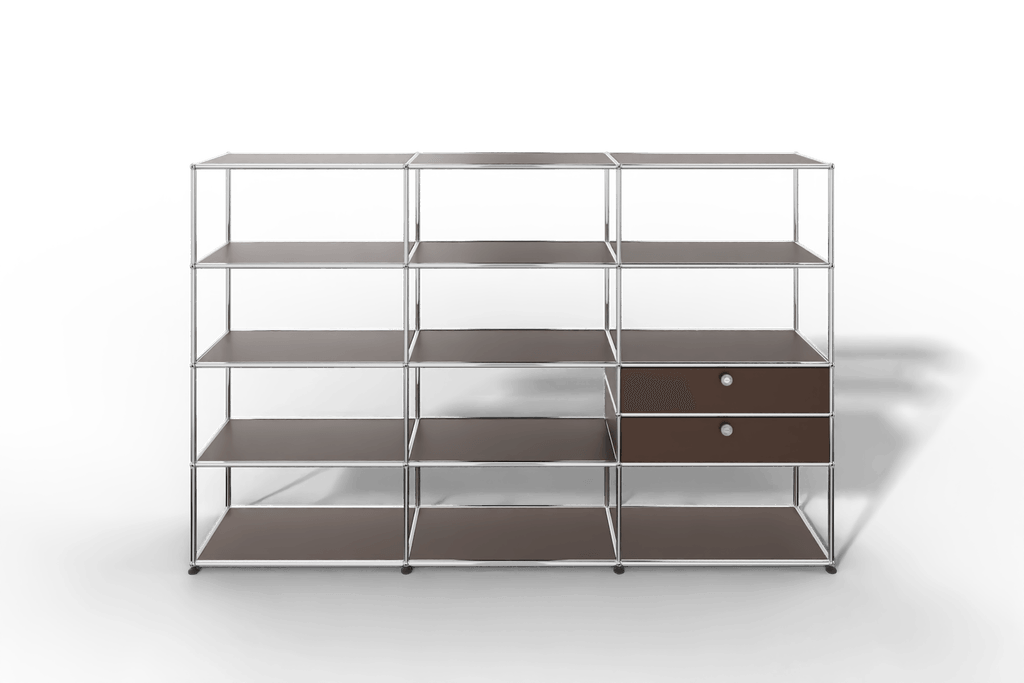 Regalwand, 11 offene Fächer, 2 Ausziehtüren