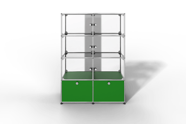 USM Haller Glasvitrine mit 6 Glastüren und 2 Klapptüren