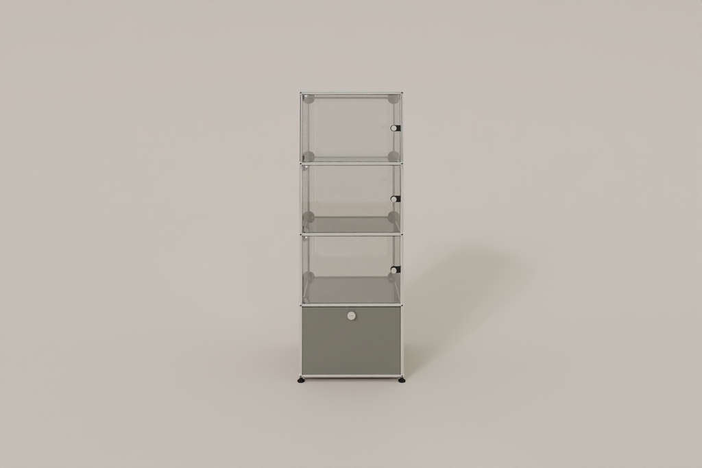 USM Haller Glasvitrine mit 3 Glastüren und 1 Klapptüre Produktbild