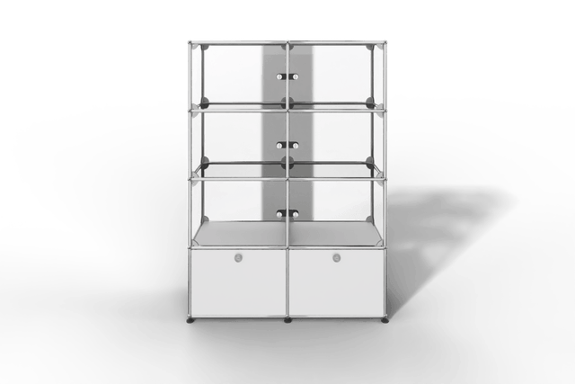 USM Haller Glasvitrine mit 6 Glastüren und 2 Klapptüren