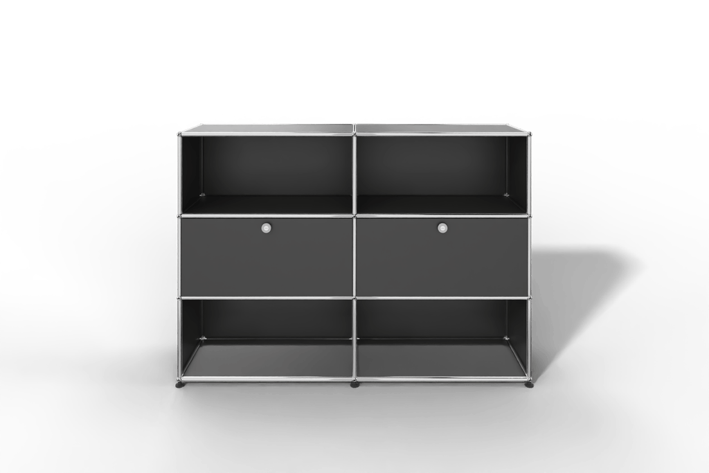 USM Haller Highboard mit 2 Klapptüren und 4 offenen Fächern in 14 Farben. Produktbild