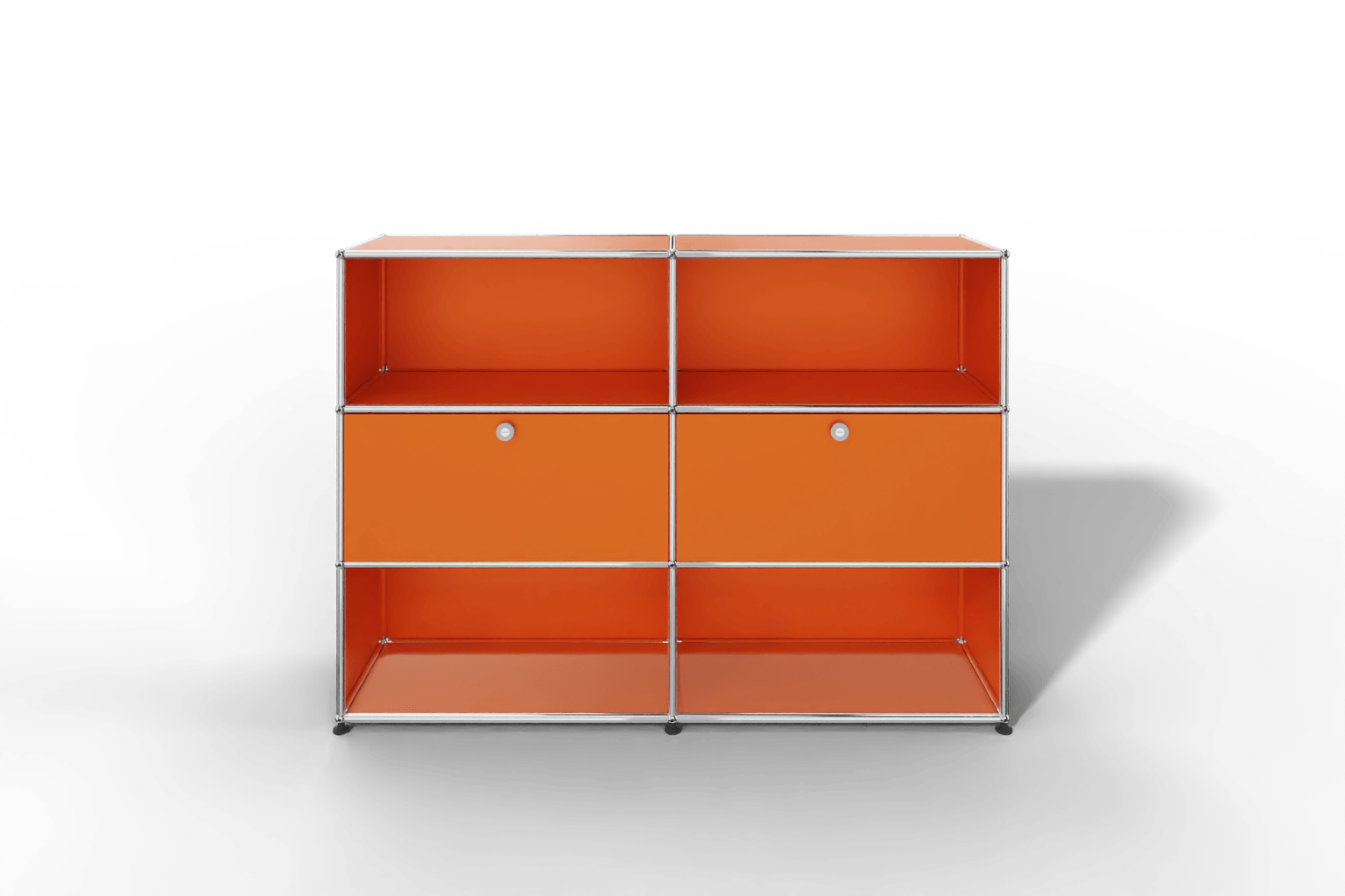 USM Haller Highboard mit 2 Klapptüren und 4 offenen Fächern in 14 Farben. Produktbild