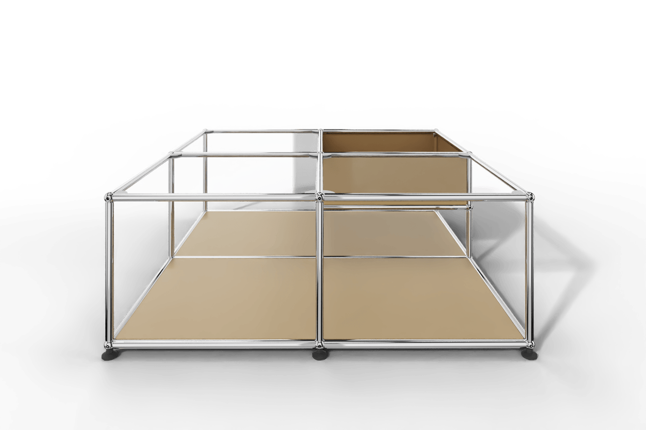 Quadratischer Couchtisch mit Glastablaren und Ablagefach Produktbild