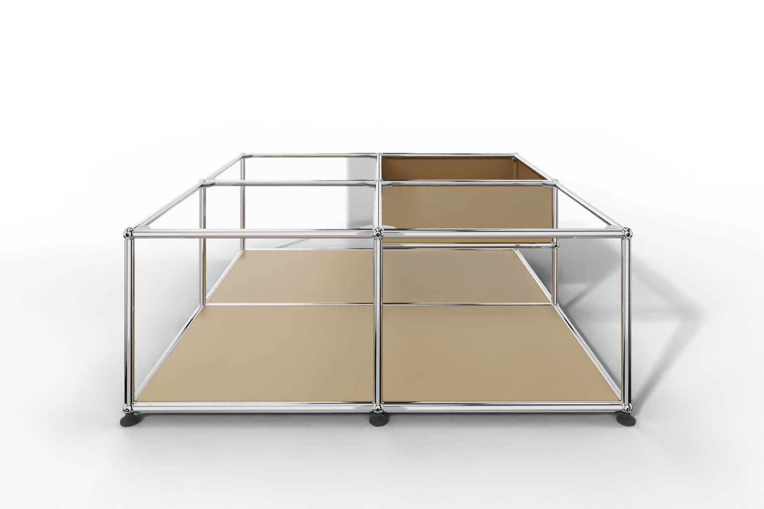 Quadratischer Couchtisch mit Glastablaren und Ablagefach Produktbild