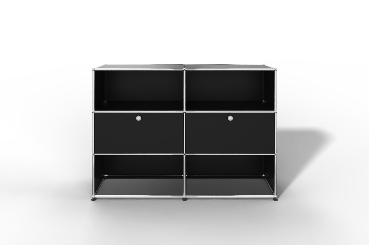 USM Haller Highboard mit 2 Klapptüren und 4 offenen Fächern in 14 Farben. Produktbild