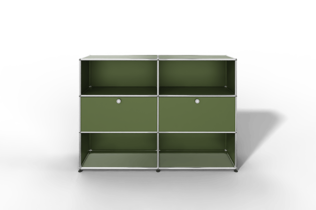 USM Haller Highboard mit 2 Klapptüren und 4 offenen Fächern in 14 Farben. Produktbild