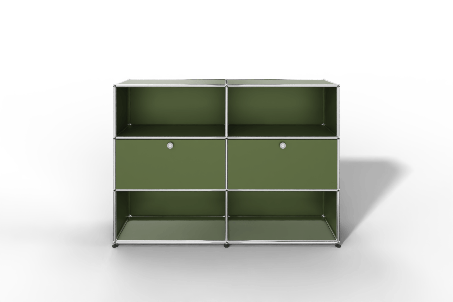 USM Haller Highboard mit 2 Klapptüren und 4 offenen Fächern in 14 Farben. Produktbild
