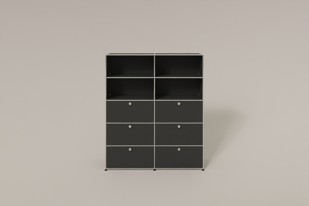 USM Haller Schrank/Regal mit 6 Klapptüren und offenen Fächern. Produktbild