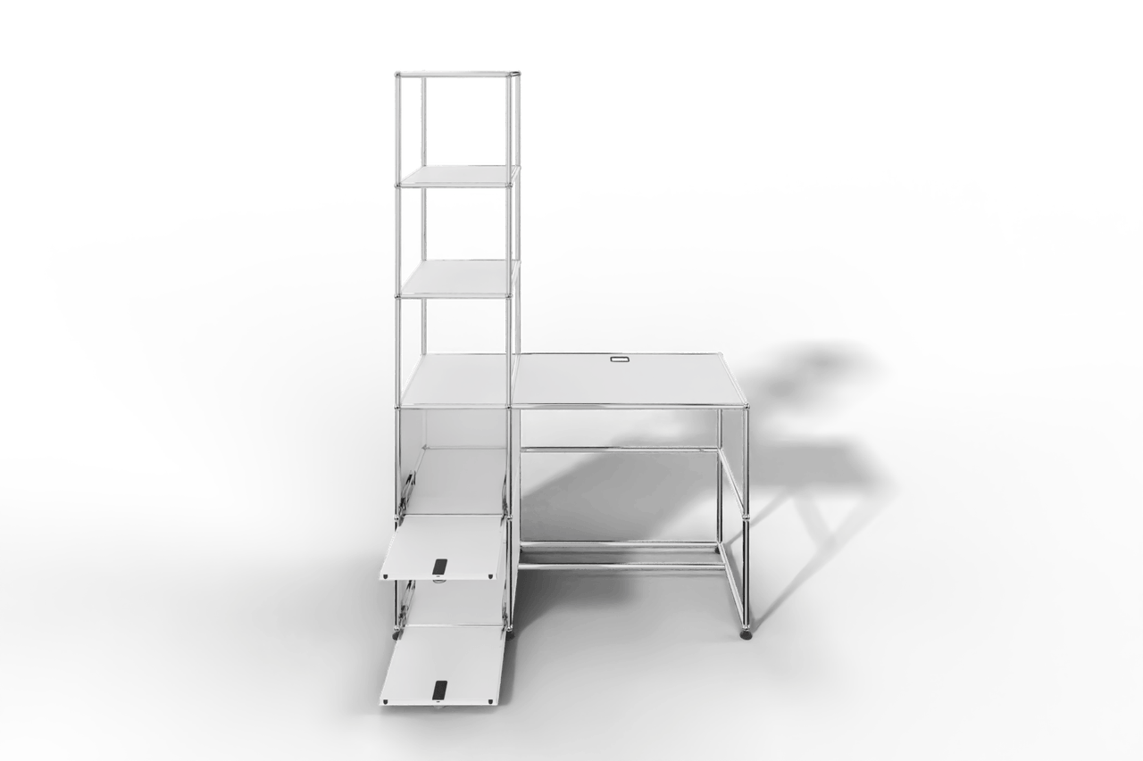 Arbeitsplatz mit zwei Klapptüren und Regal Produktbild