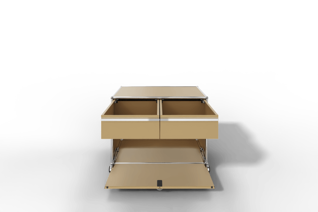 USM Haller Doppelrollcontainer mit zwei Schubladen und einer Klapptüre Produktbild