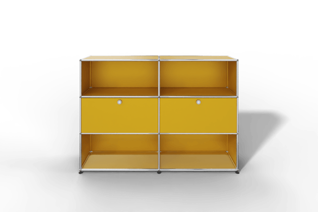 USM Haller Highboard mit 2 Klapptüren und 4 offenen Fächern in 14 Farben.