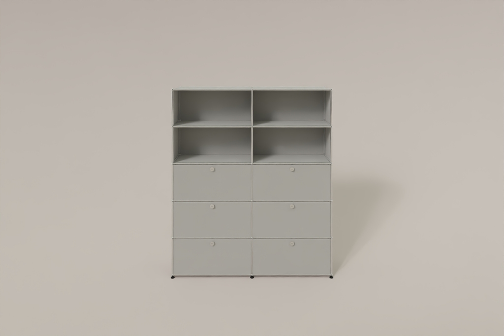 USM Haller Schrank/Regal mit 6 Klapptüren und offenen Fächern. Produktbild
