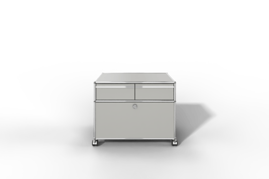 USM Haller Doppelrollcontainer mit zwei Schubladen und einer Klapptüre Produktbild