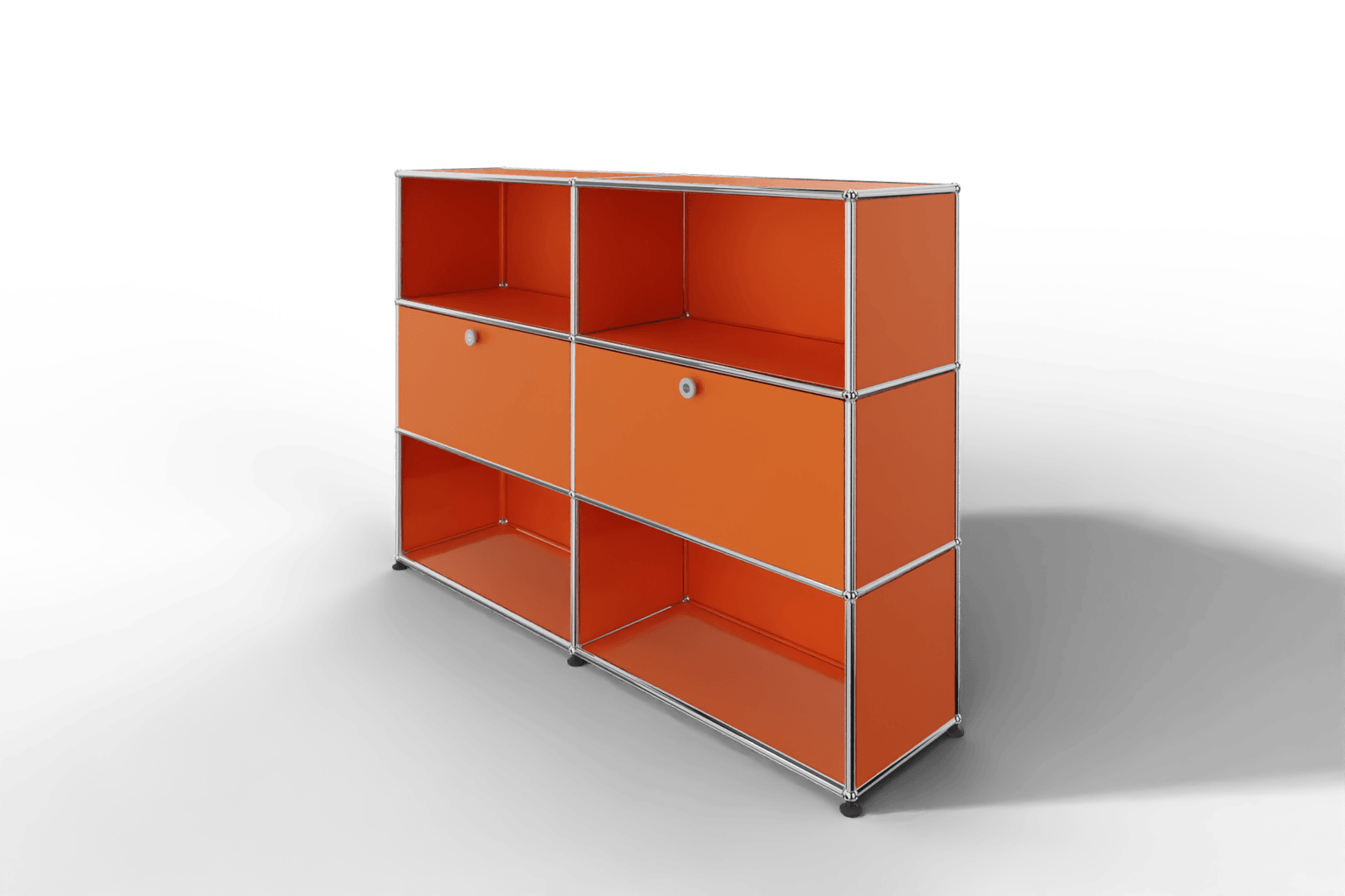 USM Haller Highboard mit 2 Klapptüren und 4 offenen Fächern in 14 Farben. Produktbild