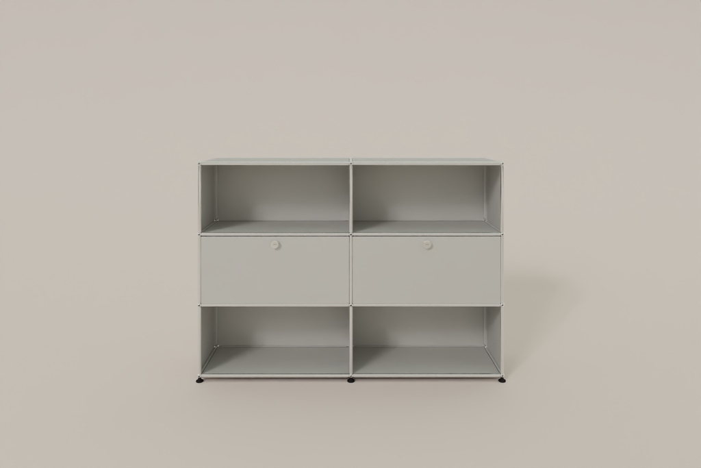 USM Haller Highboard mit 2 Klapptüren und 4 offenen Fächern in 14 Farben. Produktbild