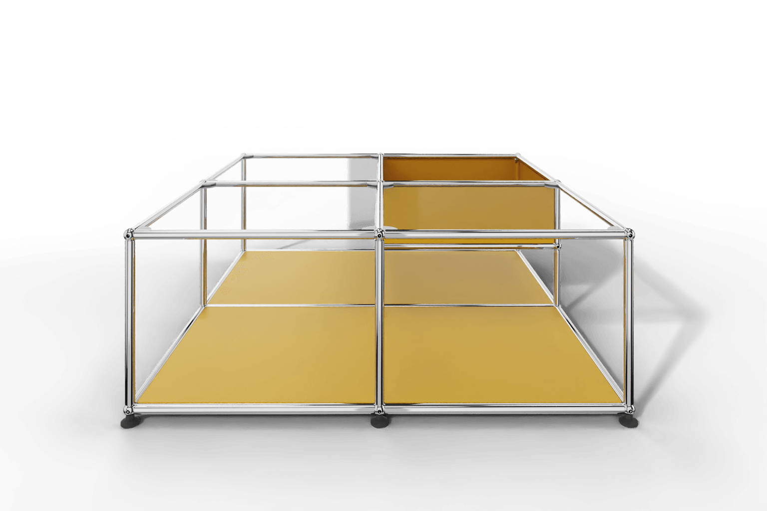 Quadratischer Couchtisch mit Glastablaren und Ablagefach Produktbild