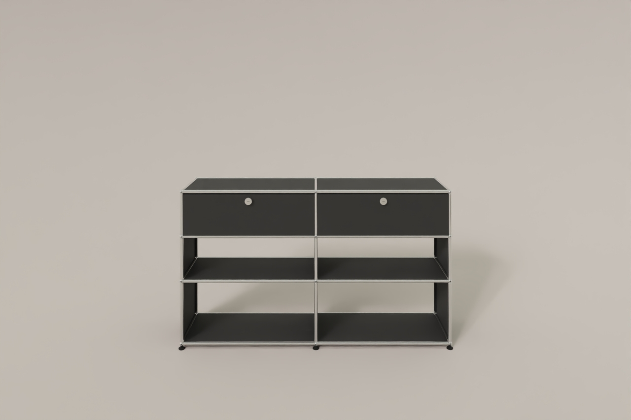 USM Haller Highboard mit 4 offenen Fächern und 2 niedrigen Klapptüren Produktbild