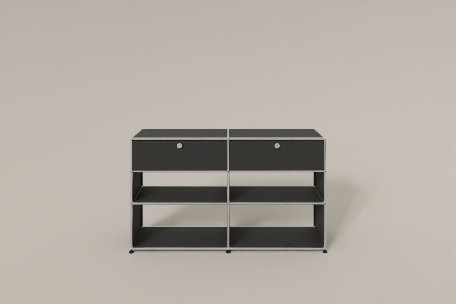 USM Haller Highboard mit 4 offenen Fächern und 2 niedrigen Klapptüren Produktbild