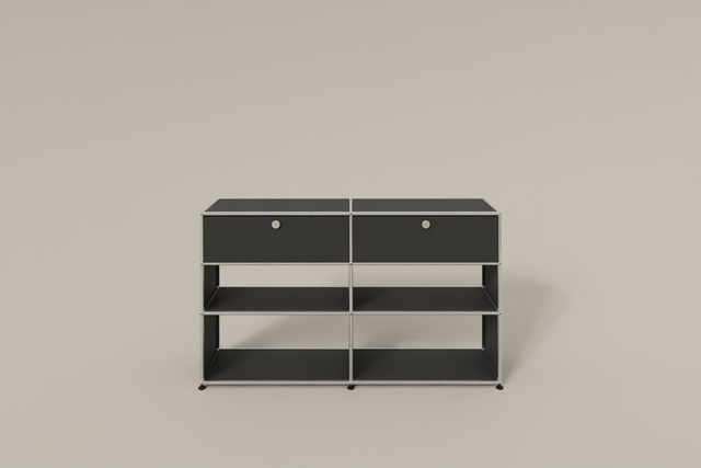 USM Haller Highboard mit 4 offenen Fächern und 2 niedrigen Klapptüren