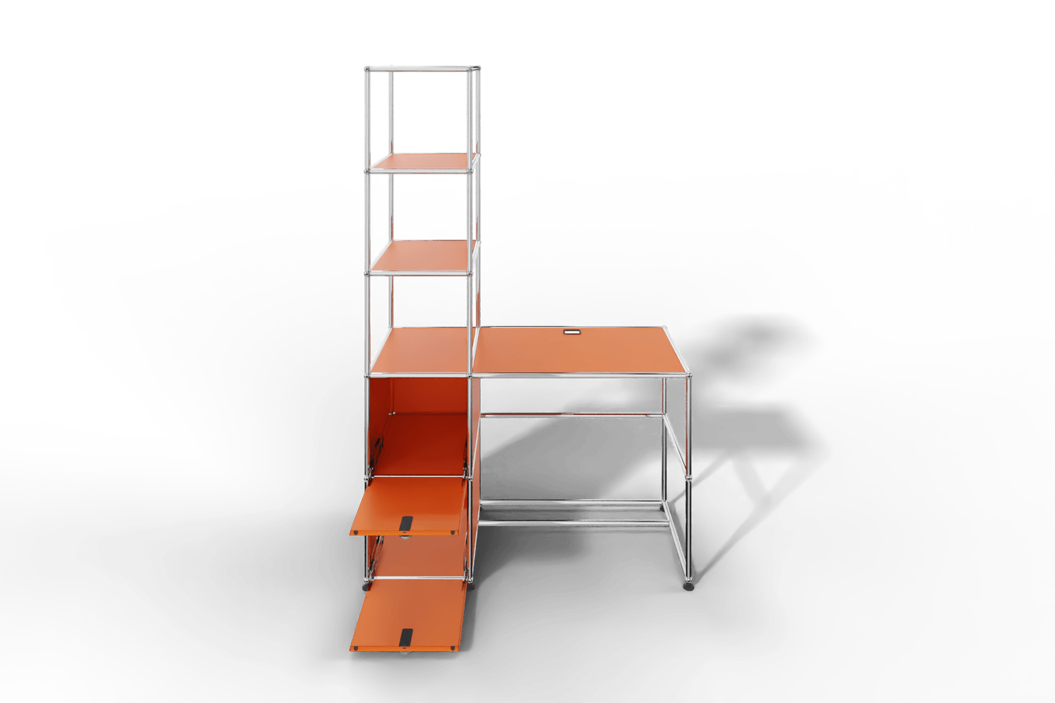 Arbeitsplatz mit zwei Klapptüren und Regal Produktbild