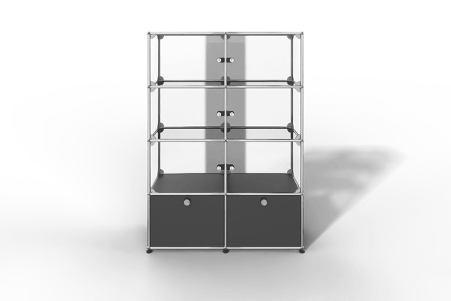 USM Haller Glasvitrine mit 6 Glastüren und 2 Klapptüren
