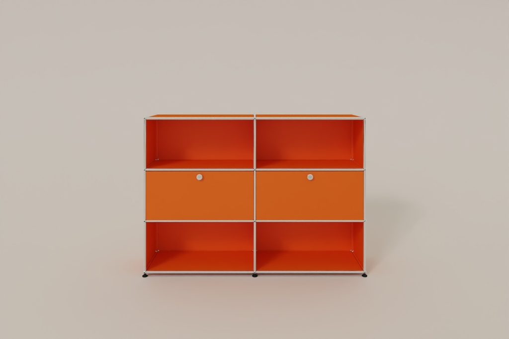 USM Haller Highboard mit 2 Klapptüren und 4 offenen Fächern in 14 Farben. Produktbild
