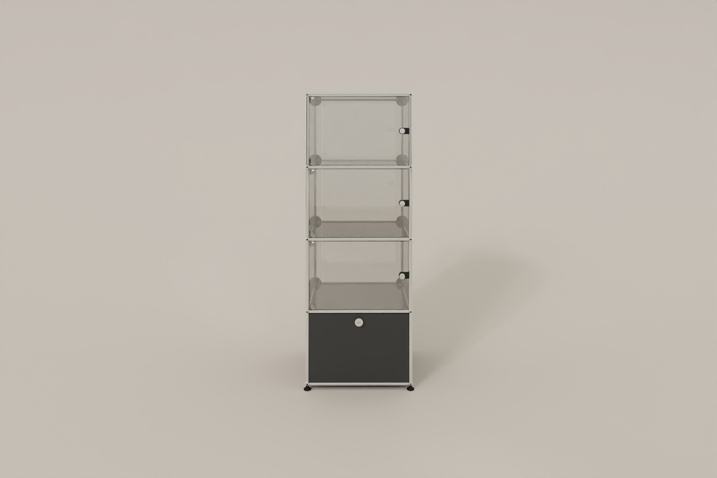 USM Haller Glasvitrine mit 3 Glastüren und 1 Klapptüre Produktbild