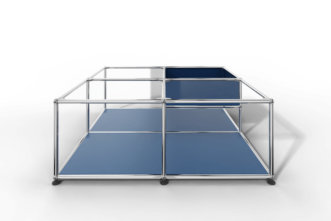 Quadratischer Couchtisch mit Glastablaren und Ablagefach Produktbild