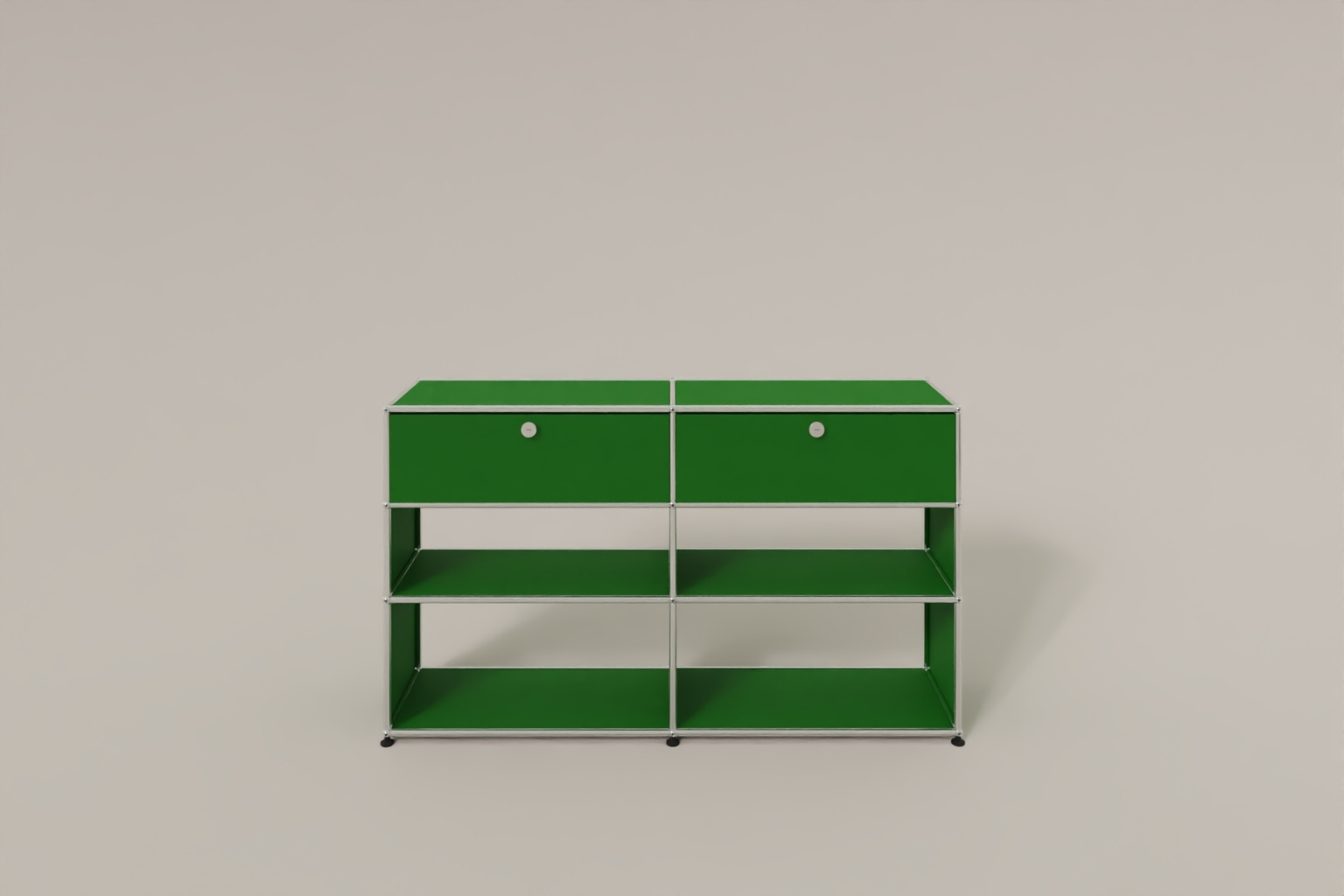 USM Haller Highboard mit 4 offenen Fächern und 2 niedrigen Klapptüren Produktbild