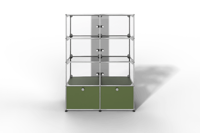 USM Haller Glasvitrine mit 6 Glastüren und 2 Klapptüren