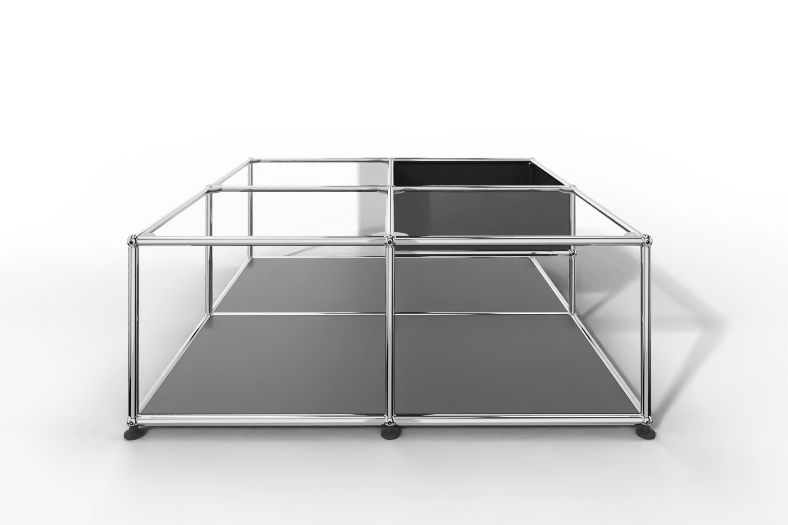 Quadratischer Couchtisch mit Glastablaren und Ablagefach Produktbild