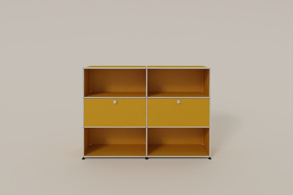 USM Haller Highboard mit 2 Klapptüren und 4 offenen Fächern in 14 Farben. Produktbild