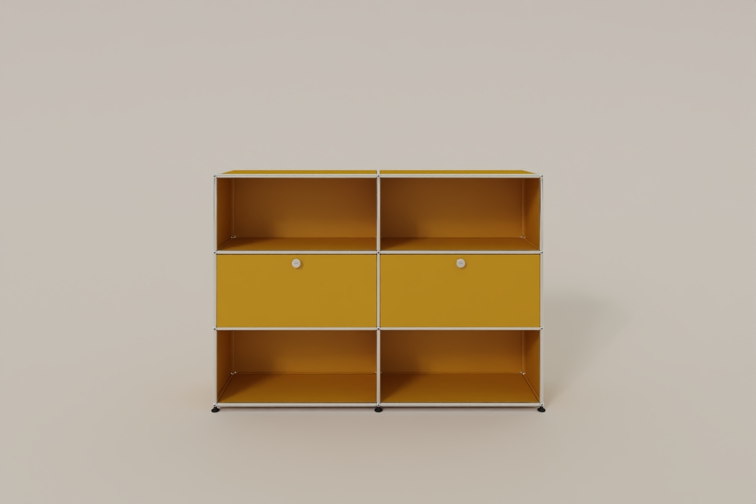 USM Haller Highboard mit 2 Klapptüren und 4 offenen Fächern in 14 Farben. Produktbild