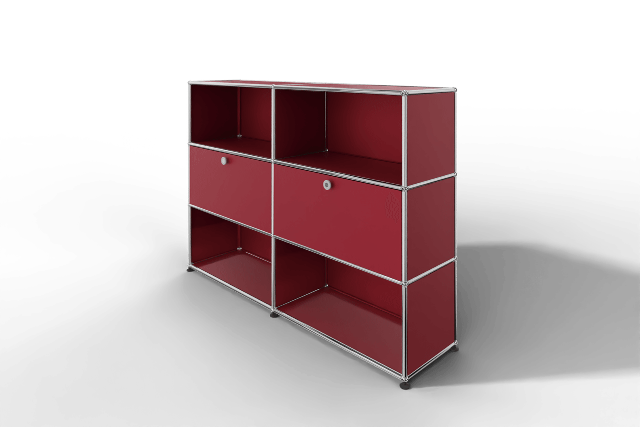 USM Haller Highboard mit 2 Klapptüren und 4 offenen Fächern in 14 Farben. Produktbild