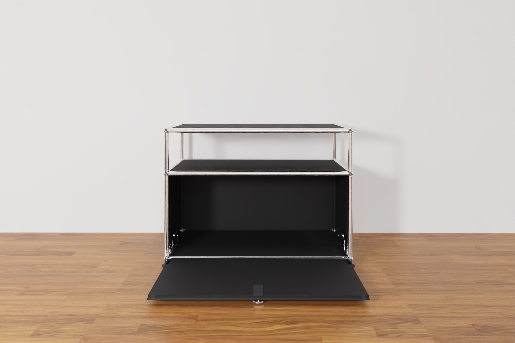 USM Haller Lowboard mit zusätzlicher Ebene in Graphitschwarz, Ausstellungsstück Produktbild