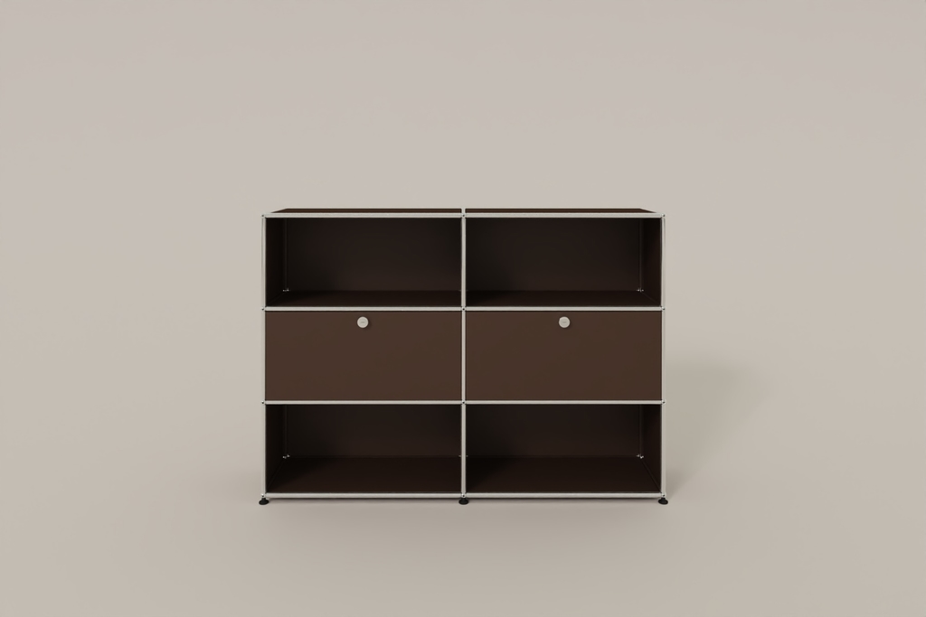 USM Haller Highboard mit 2 Klapptüren und 4 offenen Fächern in 14 Farben. Produktbild