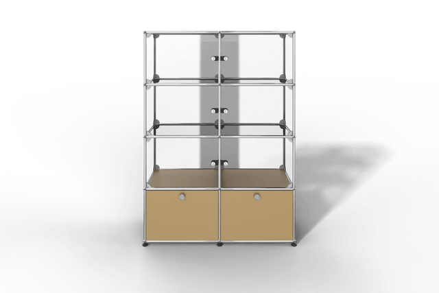 USM Haller Glasvitrine mit 6 Glastüren und 2 Klapptüren
