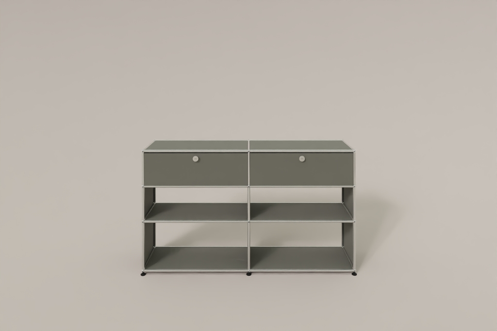 USM Haller Highboard mit 4 offenen Fächern und 2 niedrigen Klapptüren Produktbild