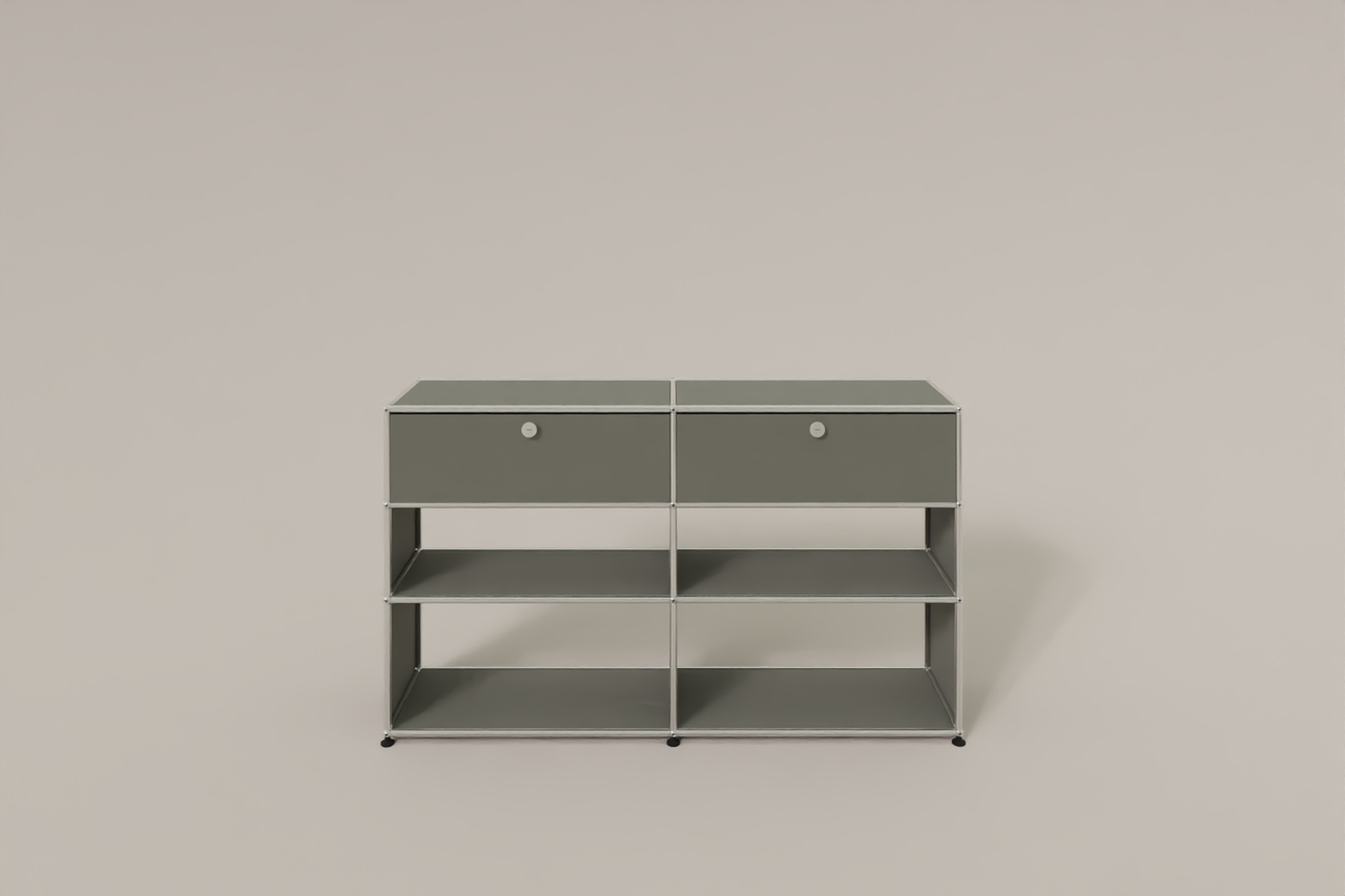 USM Haller Highboard mit 4 offenen Fächern und 2 niedrigen Klapptüren Produktbild