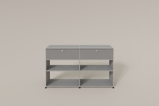 USM Haller Highboard mit 4 offenen Fächern und 2 niedrigen Klapptüren