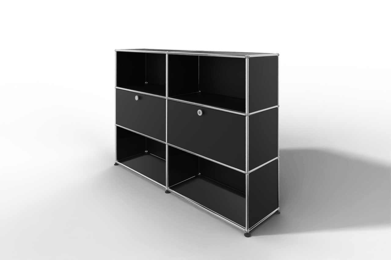 USM Haller Highboard mit 2 Klapptüren und 4 offenen Fächern in 14 Farben. Produktbild