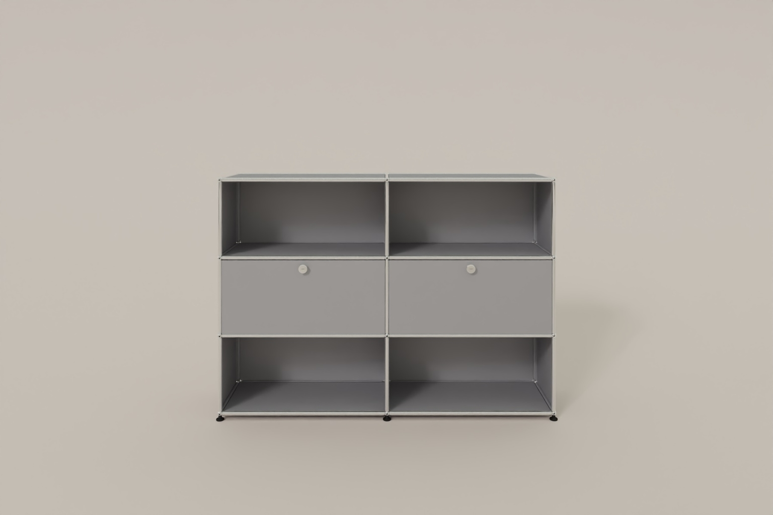 USM Haller Highboard mit 2 Klapptüren und 4 offenen Fächern in 14 Farben. Produktbild
