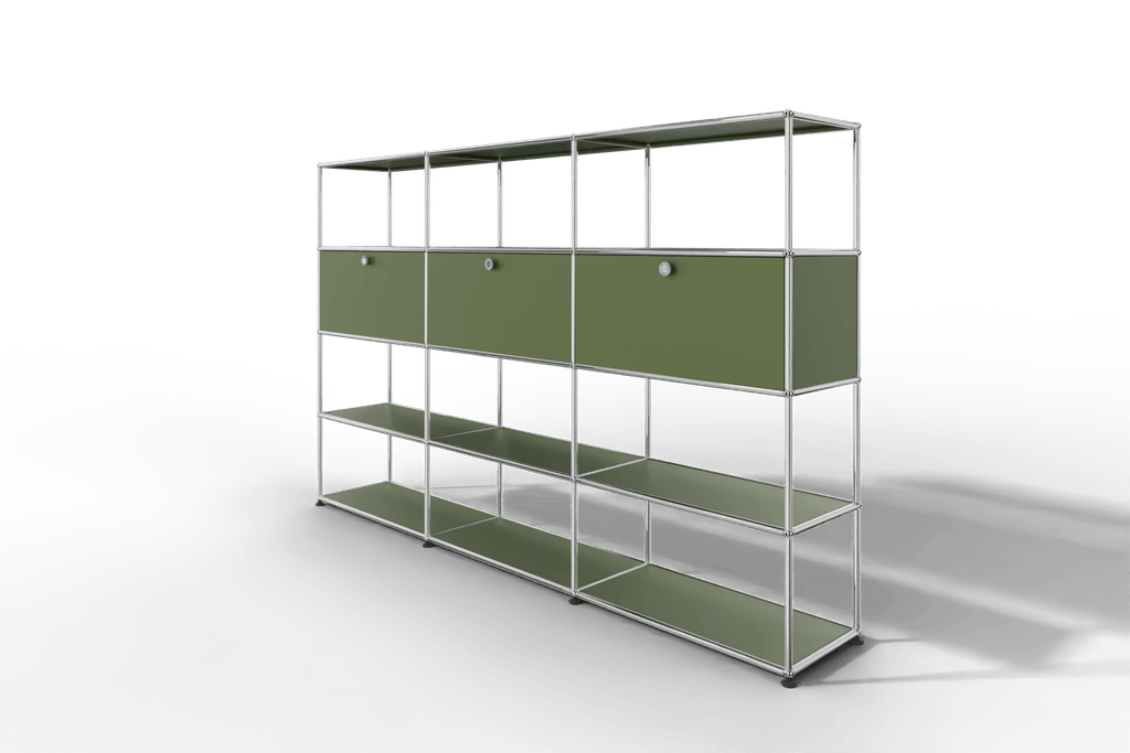 USM Haller Regal, mit 3 Klapptüren und 3 offene Reihen Produktbild