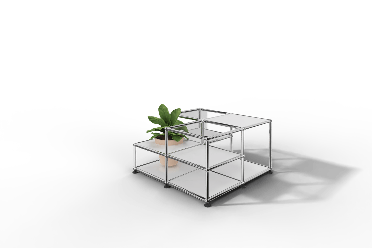 Couchtisch mit Glastablaren und Pflanzeneinsatz Produktbild