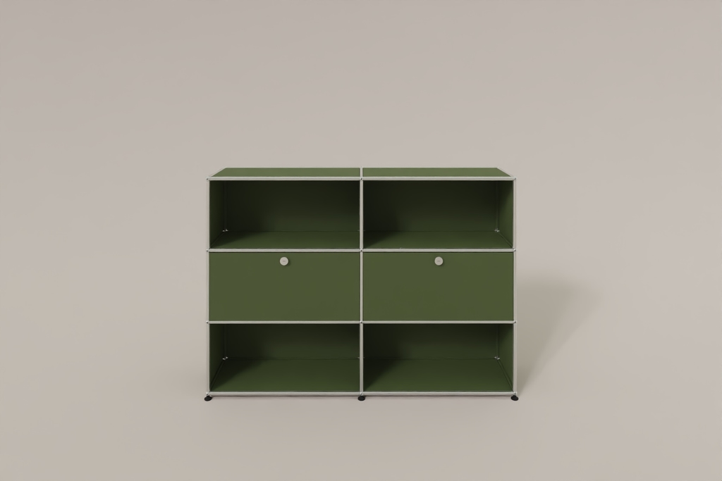 USM Haller Highboard mit 2 Klapptüren und 4 offenen Fächern in 14 Farben. Produktbild