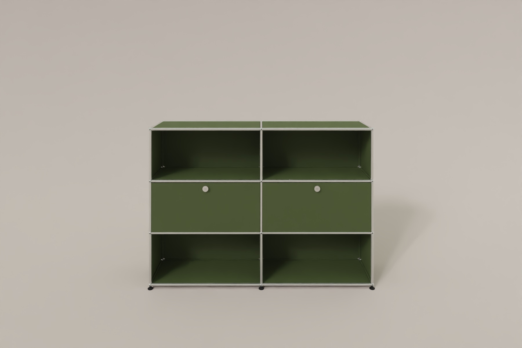 USM Haller Highboard mit 2 Klapptüren und 4 offenen Fächern in 14 Farben. Produktbild