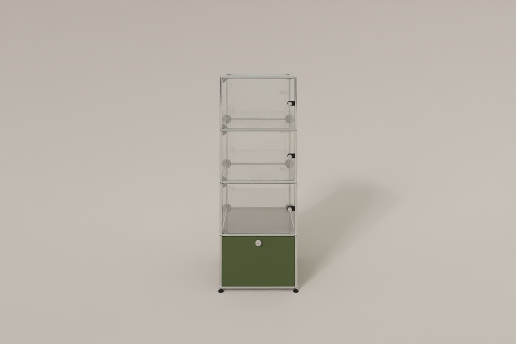 USM Haller Glasvitrine mit 3 Glastüren und 1 Klapptüre Produktbild
